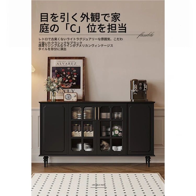 シックなデザイン無垢材キャビネット|ガラス扉付き収納家具|リビング・ダイニングに最適なインテリア hmz-4944