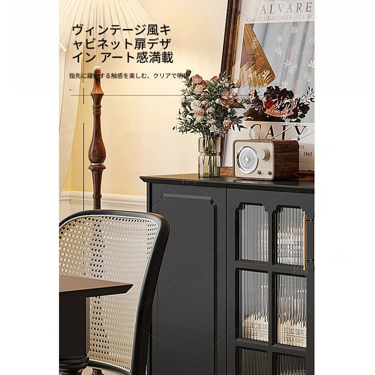 シックなデザイン無垢材キャビネット|ガラス扉付き収納家具|リビング・ダイニングに最適なインテリア hmz-4944