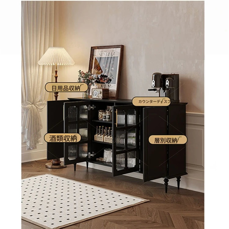 シックなデザイン無垢材キャビネット|ガラス扉付き収納家具|リビング・ダイニングに最適なインテリア hmz-4944