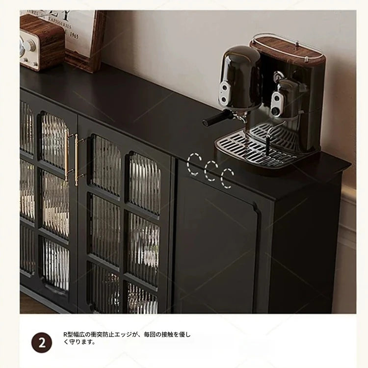 シックなデザイン無垢材キャビネット|ガラス扉付き収納家具|リビング・ダイニングに最適なインテリア hmz-4944