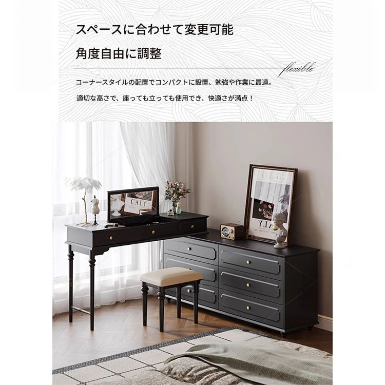 クラシックガラス化粧台 - エレガントなデザインでおしゃれな空間を演出!収納力抜群のドレッサー hmz-4947