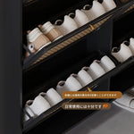 おしゃれなシューズキャビネット|収納力抜群のデザイン|玄関に最適なブラックとラタン風仕上げ hmz-4948