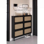 おしゃれなシューズキャビネット|収納力抜群のデザイン|玄関に最適なブラックとラタン風仕上げ hmz-4948