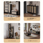 おしゃれなシューズキャビネット|収納力抜群のデザイン|玄関に最適なブラックとラタン風仕上げ hmz-4948