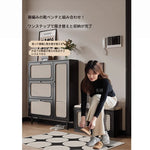 おしゃれなシューズキャビネット|収納力抜群のデザイン|玄関に最適なブラックとラタン風仕上げ hmz-4948