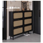 おしゃれなシューズキャビネット|収納力抜群のデザイン|玄関に最適なブラックとラタン風仕上げ hmz-4948