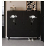 おしゃれなシューズキャビネット|収納力抜群のデザイン|玄関に最適なブラックとラタン風仕上げ hmz-4948