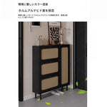 おしゃれなシューズキャビネット|収納力抜群のデザイン|玄関に最適なブラックとラタン風仕上げ hmz-4948