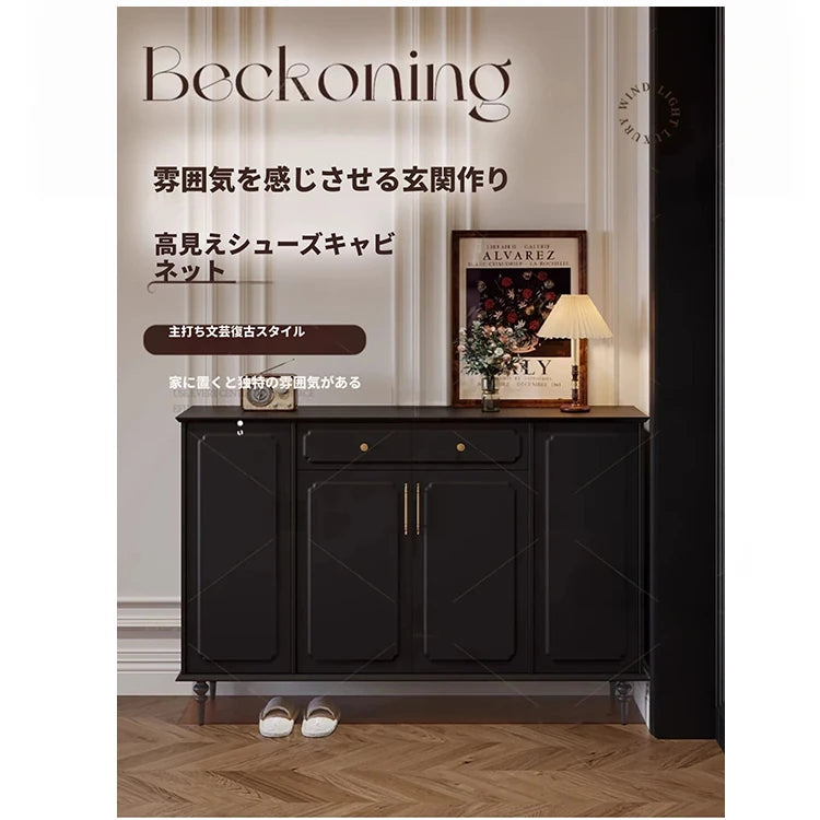 シックなデザインのブラックキャビネット - 高級感あふれる収納家具でお部屋をスタイリッシュに演出! hmz-4955