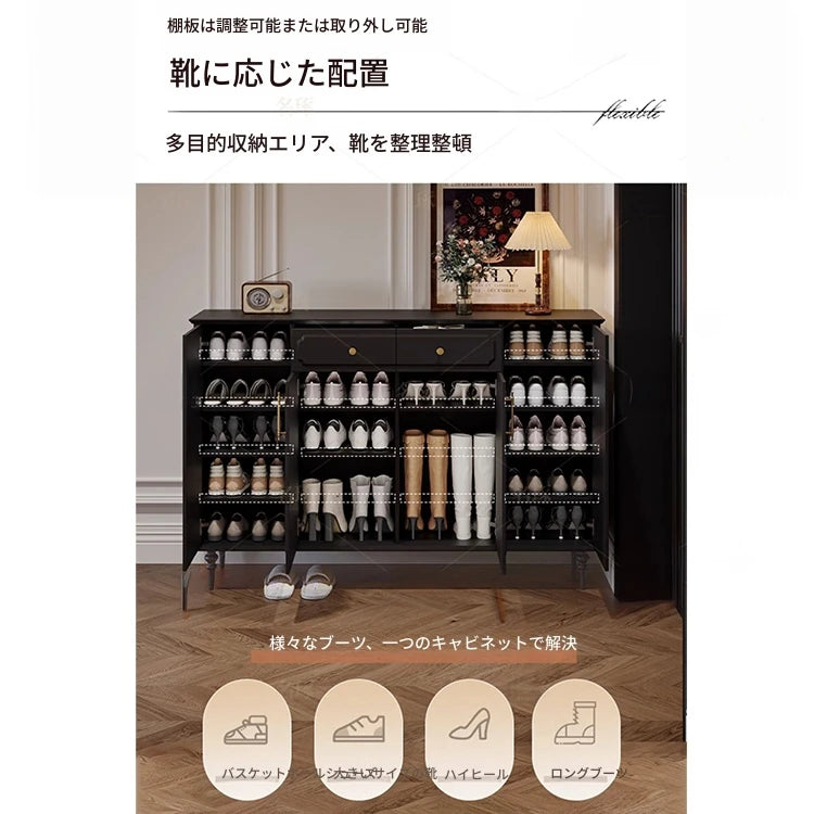 シックなデザインのブラックキャビネット - 高級感あふれる収納家具でお部屋をスタイリッシュに演出! hmz-4955