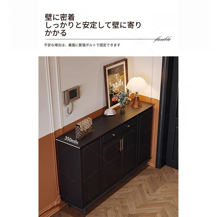 シックなデザインのブラックキャビネット - 高級感あふれる収納家具でお部屋をスタイリッシュに演出! hmz-4955