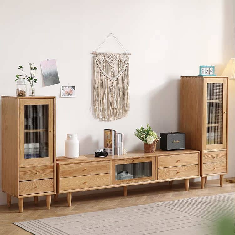 オーク キャビネット ガラス扉&銅ハンドル付き 高級収納家具 hmzj-813