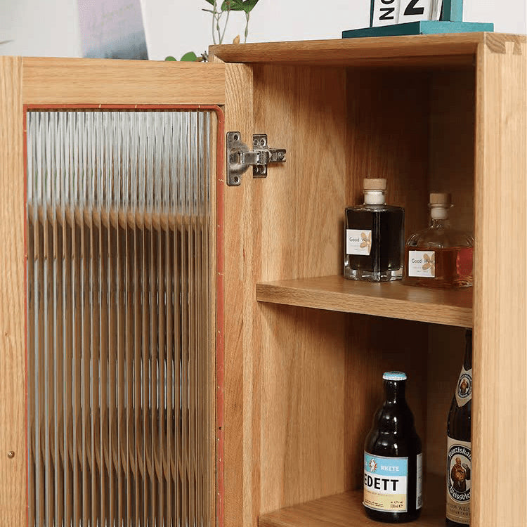 オーク キャビネット ガラス扉&銅ハンドル付き 高級収納家具 hmzj-813