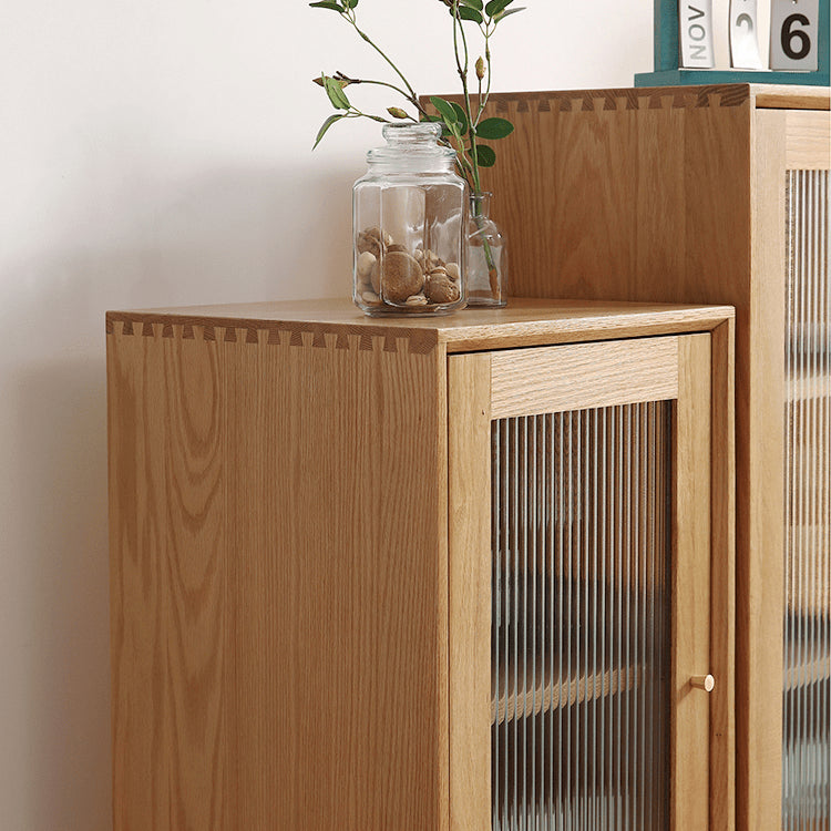 オーク キャビネット ガラス扉&銅ハンドル付き 高級収納家具 hmzj-813