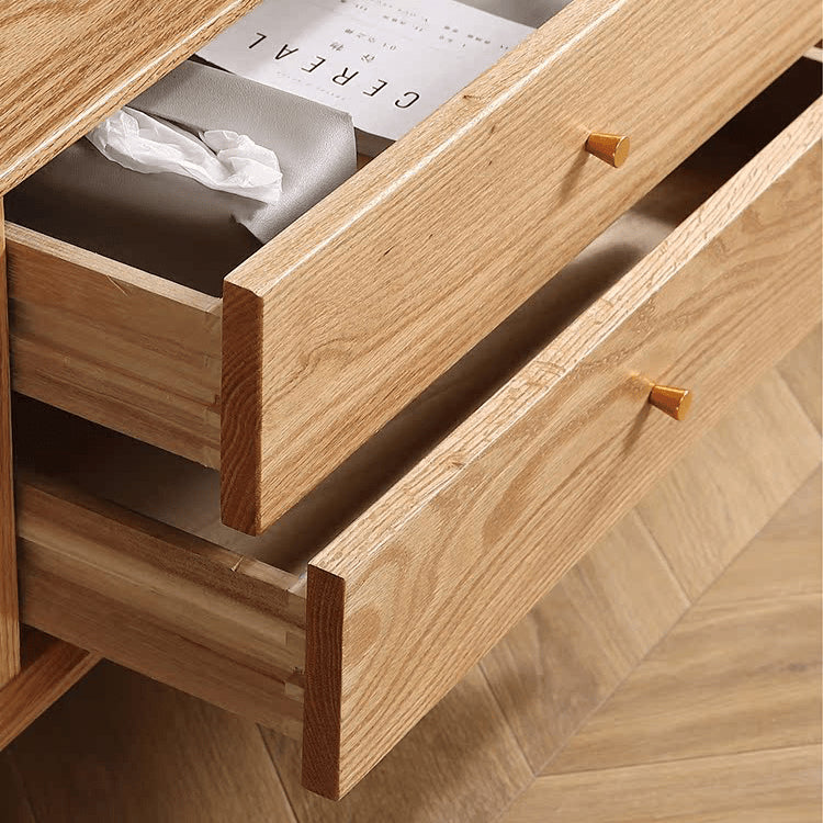 オーク キャビネット ガラス扉&銅ハンドル付き 高級収納家具 hmzj-813