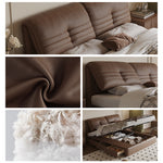 【ベッド】パイン材フレーム&ダウン+シリコンフィルクッション、豪華本革&合成皮革ファブリック、耐久多層板構造 hmzsh-1543