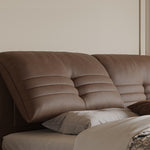 【ベッド】パイン材フレーム&ダウン+シリコンフィルクッション、豪華本革&合成皮革ファブリック、耐久多層板構造 hmzsh-1543