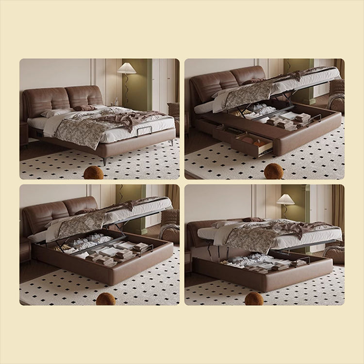 【ベッド】パイン材フレーム&ダウン+シリコンフィルクッション、豪華本革&合成皮革ファブリック、耐久多層板構造 hmzsh-1543