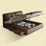 【ベッド】パイン材フレーム&ダウン+シリコンフィルクッション、豪華本革&合成皮革ファブリック、耐久多層板構造 hmzsh-1543