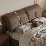 【ベッド】パイン材フレーム&ダウン+シリコンフィルクッション、豪華本革&合成皮革ファブリック、耐久多層板構造 hmzsh-1543