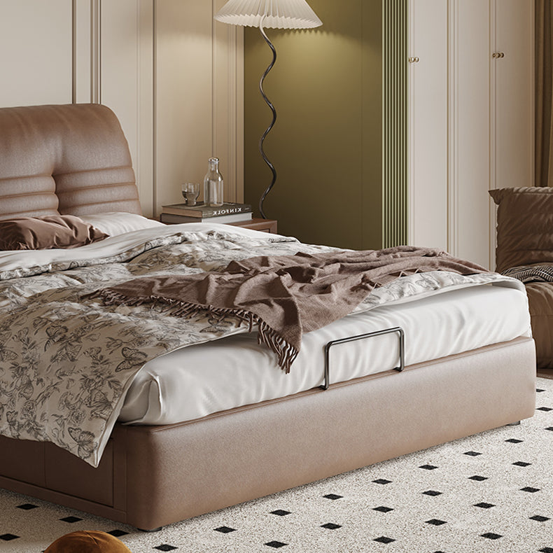 【ベッド】パイン材フレーム&ダウン+シリコンフィルクッション、豪華本革&合成皮革ファブリック、耐久多層板構造 hmzsh-1543