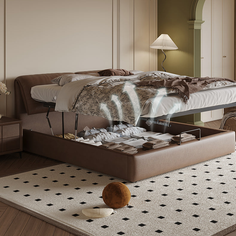 【ベッド】パイン材フレーム&ダウン+シリコンフィルクッション、豪華本革&合成皮革ファブリック、耐久多層板構造 hmzsh-1543