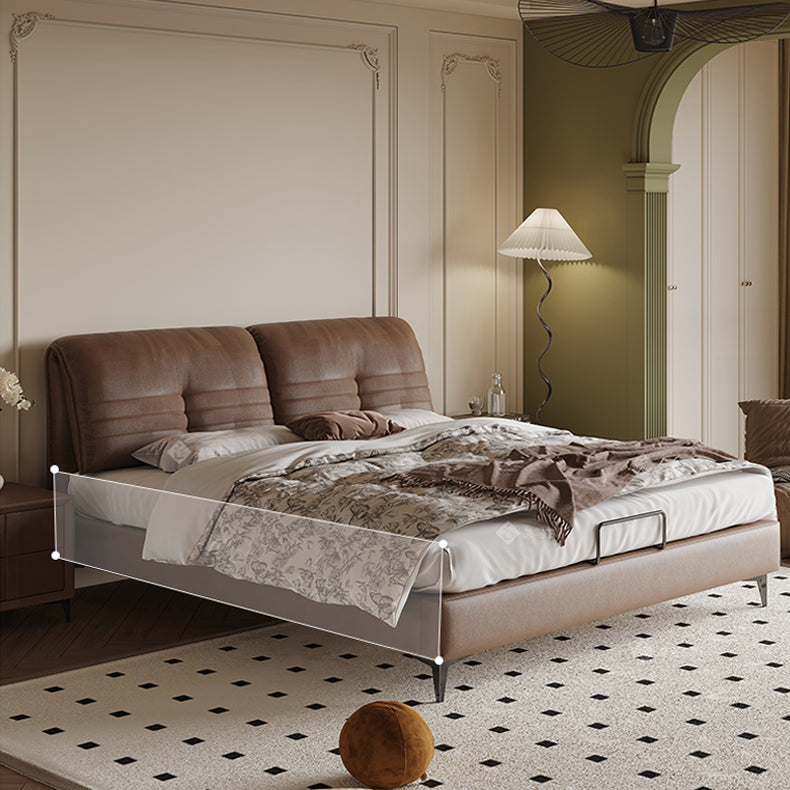 【ベッド】パイン材フレーム&ダウン+シリコンフィルクッション、豪華本革&合成皮革ファブリック、耐久多層板構造 hmzsh-1543