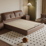 【ベッド】パイン材フレーム&ダウン+シリコンフィルクッション、豪華本革&合成皮革ファブリック、耐久多層板構造 hmzsh-1543