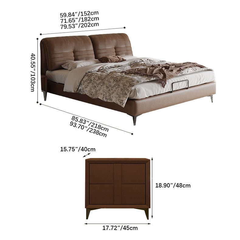 【ベッド】パイン材フレーム&ダウン+シリコンフィルクッション、豪華本革&合成皮革ファブリック、耐久多層板構造 hmzsh-1543