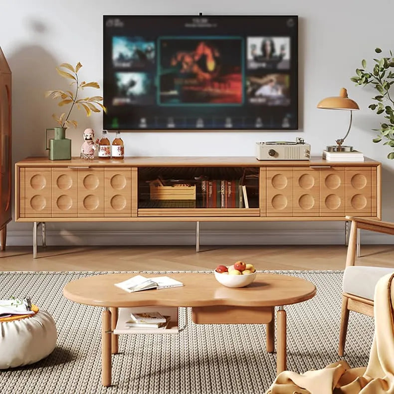 高級感溢れるテレビ台:ケヤキ×強化ガラス×ステンレスの美しいデザイン hns-4116