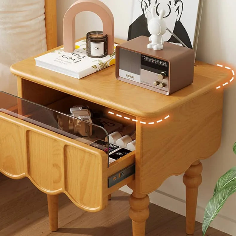 アッシュ材とケヤキのスタイリッシュナイトテーブル - ガラス&ラタンの魅力的デザイン hns-4120