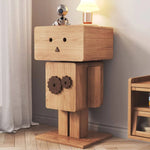 ロボット風の可愛いフォルムが目を引く、木目調×カラーブロックのキャビネット|リビングや寝室に馴染む収納力抜群の一台 hns-4123