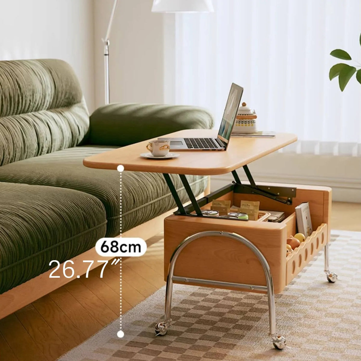 ケヤキとステンレスのモダンセンターテーブル|おしゃれな収納スペース付き hns-4128