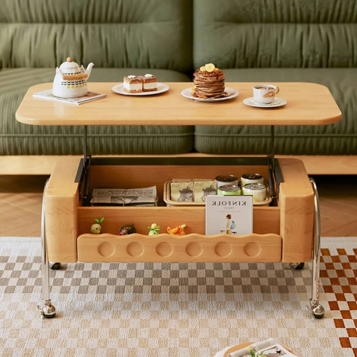 ケヤキとステンレスのモダンセンターテーブル|おしゃれな収納スペース付き hns-4128