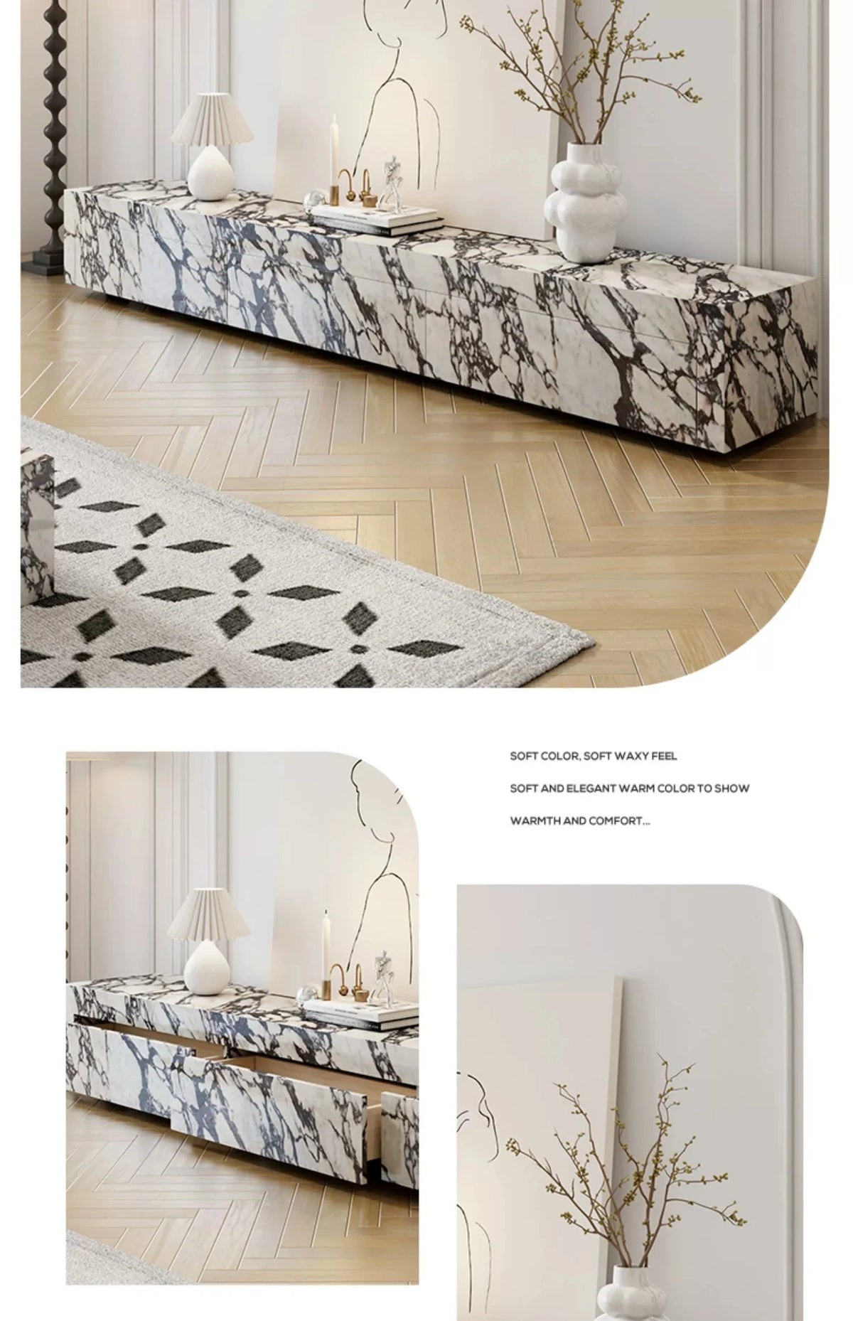 モダンセラミック無垢材テレビ台|スタイリッシュなデザインでリビングを彩るエレガントなインテリア家具 hny-5229