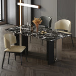 スタイリッシュ大理石テーブル|ステンレス脚&多層板デザイン|モダンインテリアに最適なダイニングテーブル hny-5230