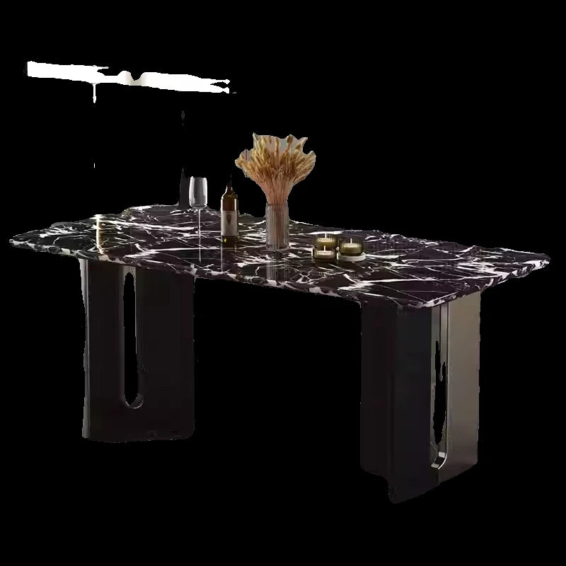 スタイリッシュ大理石テーブル|ステンレス脚&多層板デザイン|モダンインテリアに最適なダイニングテーブル hny-5230