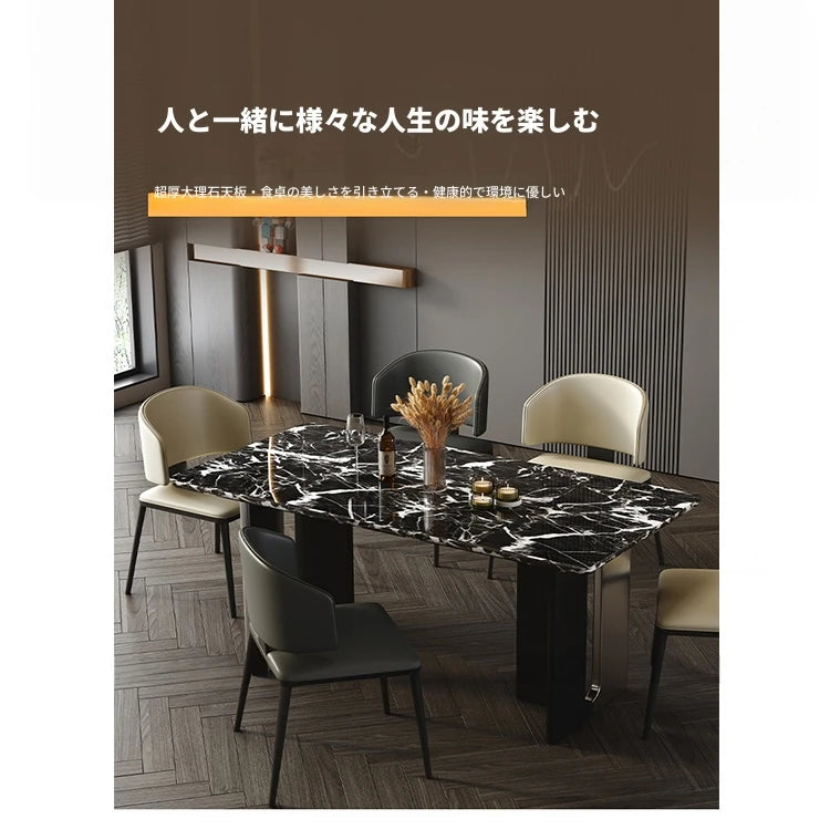 スタイリッシュ大理石テーブル|ステンレス脚&多層板デザイン|モダンインテリアに最適なダイニングテーブル hny-5230