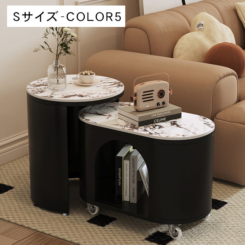 クリーム風ソファサイドテーブル 岩板製 リビング用 移動式 組み合わせ小型コーヒーテーブル モダンシンプル クリエイティブ 家庭用ワゴン hoq-5377