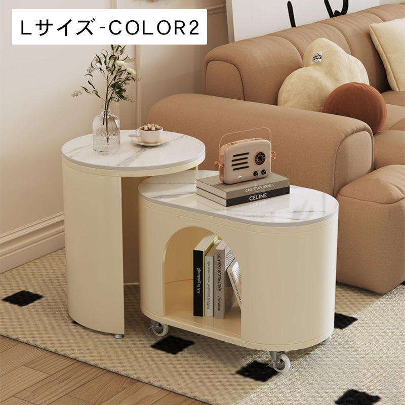 クリーム風ソファサイドテーブル 岩板製 リビング用 移動式 組み合わせ小型コーヒーテーブル モダンシンプル クリエイティブ 家庭用ワゴン hoq-5377