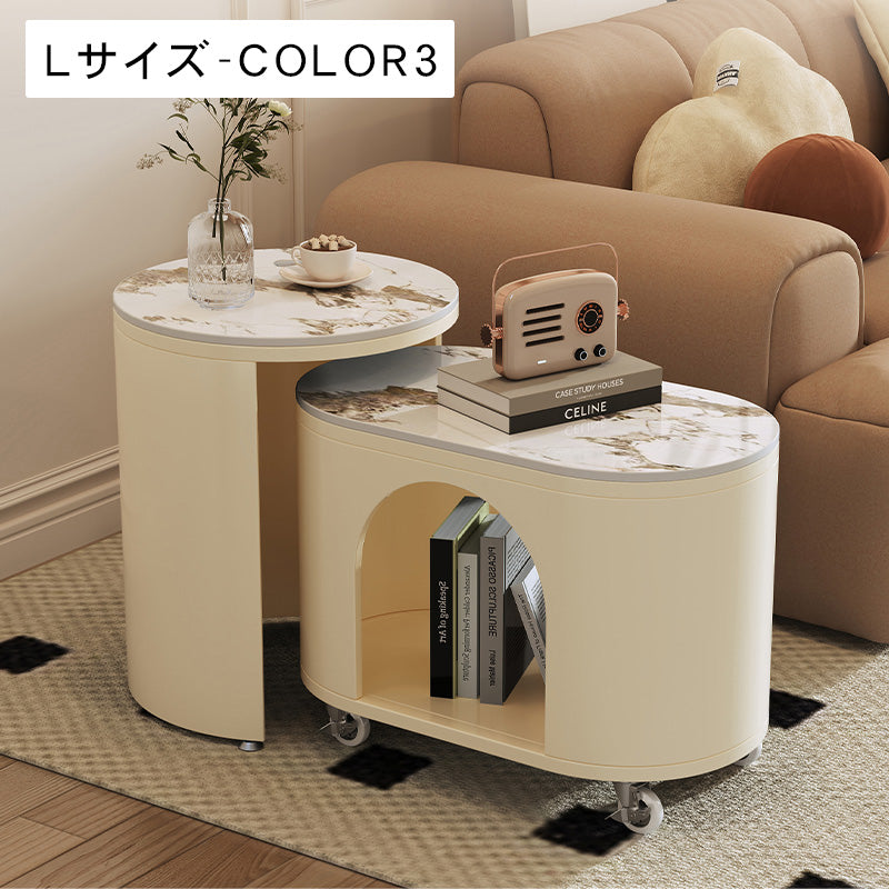 クリーム風ソファサイドテーブル 岩板製 リビング用 移動式 組み合わせ小型コーヒーテーブル モダンシンプル クリエイティブ 家庭用ワゴン hoq-5377