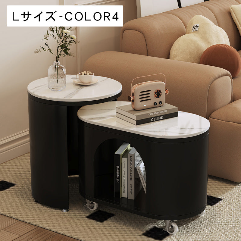 クリーム風ソファサイドテーブル 岩板製 リビング用 移動式 組み合わせ小型コーヒーテーブル モダンシンプル クリエイティブ 家庭用ワゴン hoq-5377