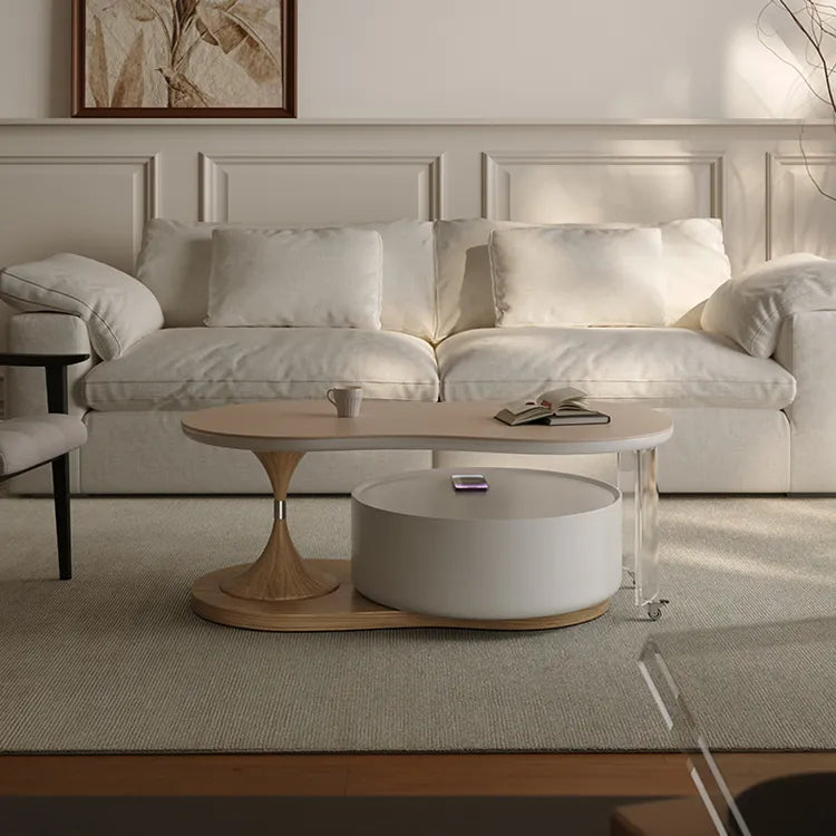 センターテーブル ダークブラウン/ベージュ アクリル アッシュ材 セラミック 中密度繊維板 hqm-3238