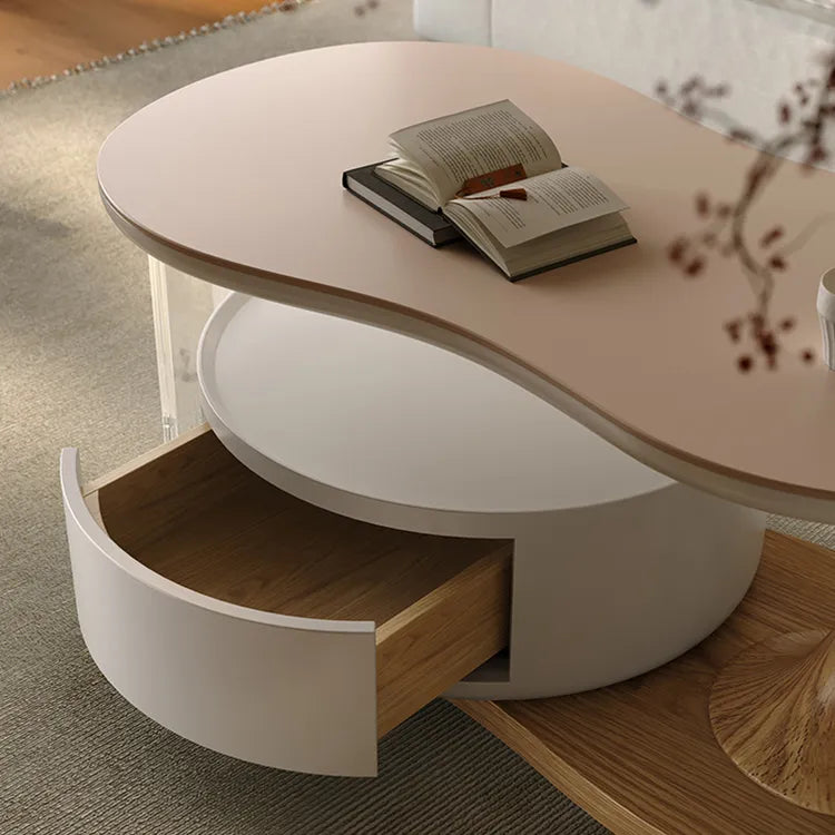 センターテーブル ダークブラウン/ベージュ アクリル アッシュ材 セラミック 中密度繊維板 hqm-3238