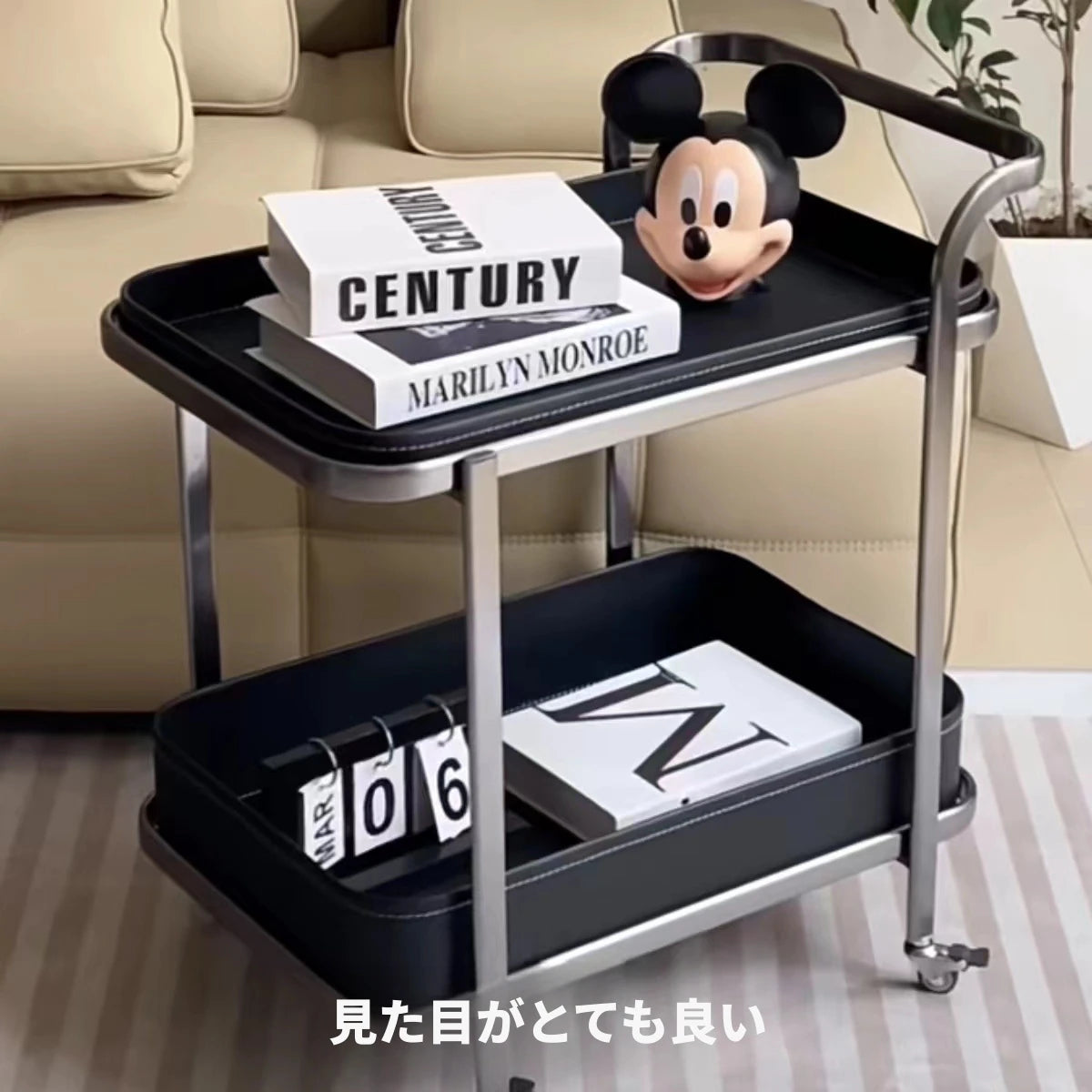 ステンレス製合成皮革センターテーブル|おしゃれで機能的なリビング家具|モダンデザインのキャスターテーブル hqy-5201