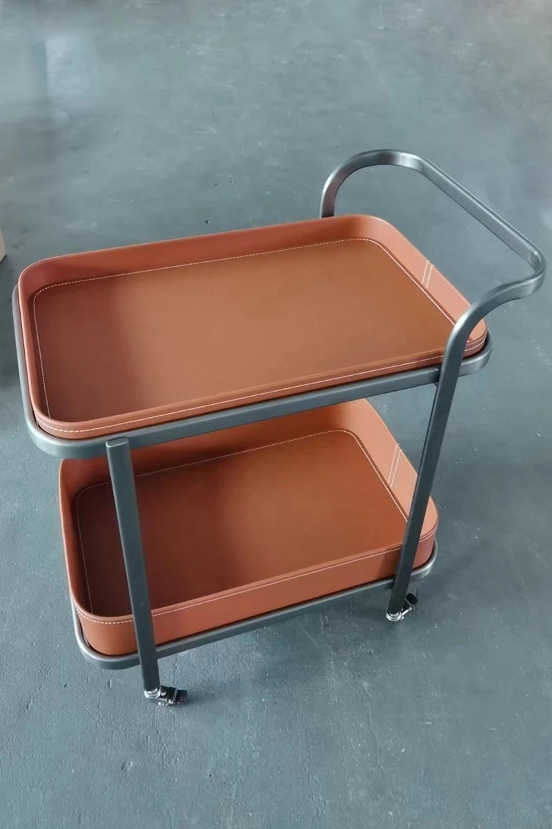 ステンレス製合成皮革センターテーブル|おしゃれで機能的なリビング家具|モダンデザインのキャスターテーブル hqy-5201