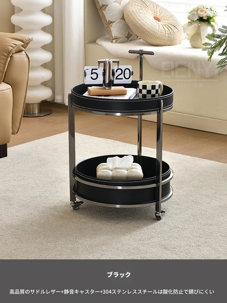 スタイリッシュなステンレス製センターテーブル | 合成皮革仕上げ | モダンインテリアにぴったりのサイドテーブル hqy-5203