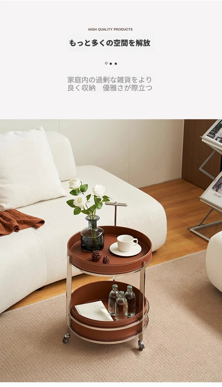 スタイリッシュなステンレス製センターテーブル | 合成皮革仕上げ | モダンインテリアにぴったりのサイドテーブル hqy-5203