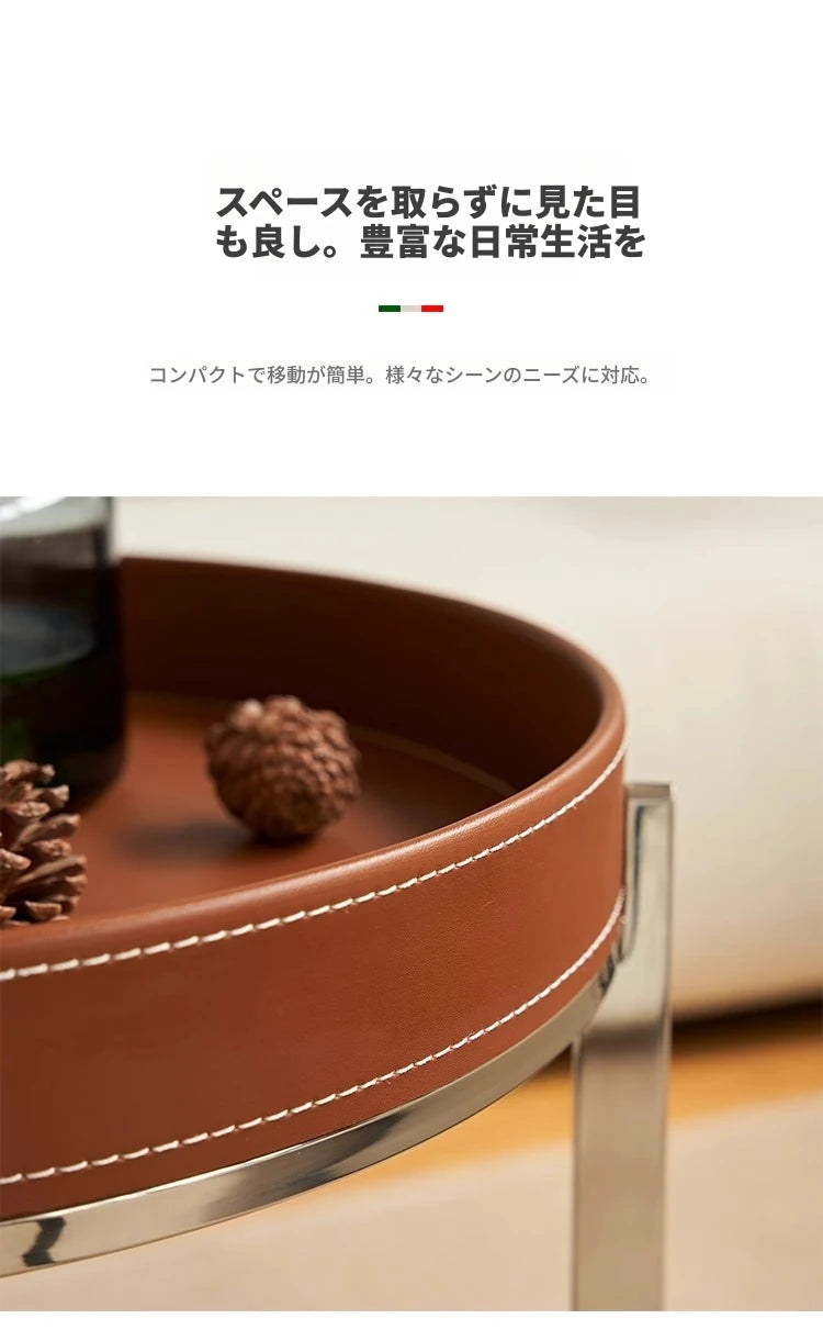 スタイリッシュなステンレス製センターテーブル | 合成皮革仕上げ | モダンインテリアにぴったりのサイドテーブル hqy-5203