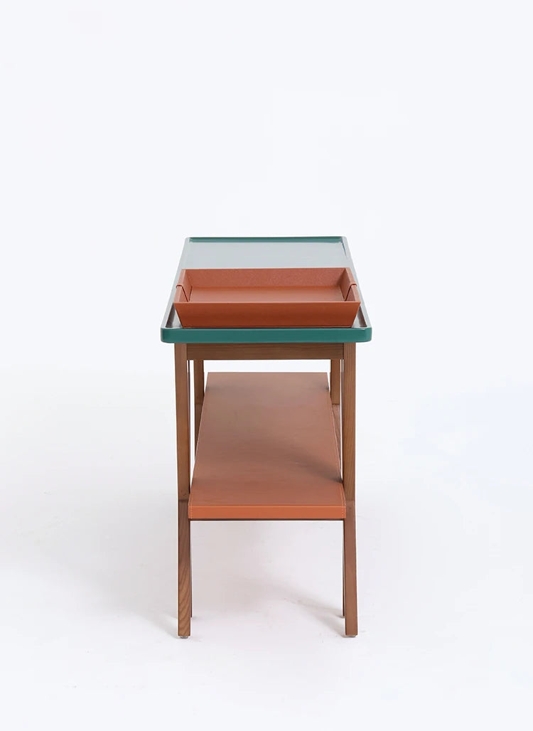 アッシュ材多層板製 シックな合成皮革テーブル - スタイリッシュなインテリアに最適なアイテム hrn-5260